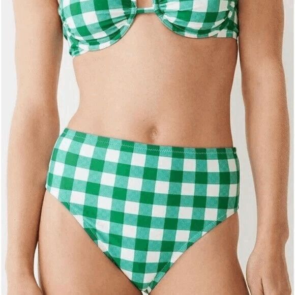 J Crew NWT size 3XL High Rise full coverage bikini bottom - green/white Gingham - Picture 1 of 6